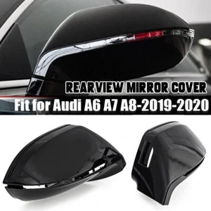 Gloss Black Side Mirror Cover Caps for AUDI A7 4G S7 RS7 10-2017 W/ Lane Assist - Picture 1 of 8