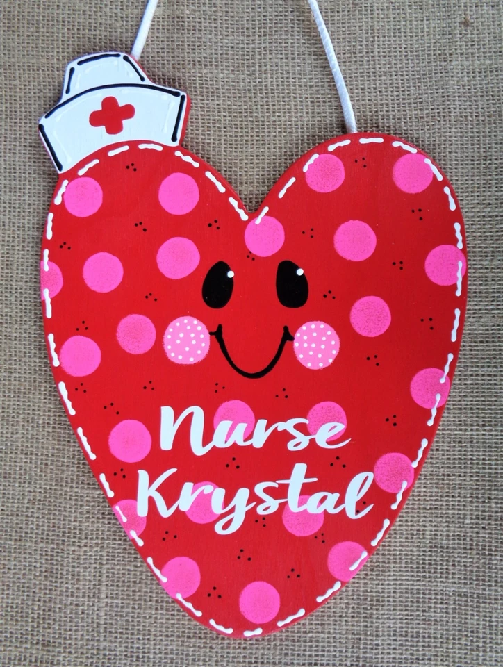 Personalized NURSE HEART Valentine Wall Art  SIGN NAME Door Hanger Plaque School - Image 1 of 1