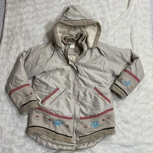 INUK 620 Kids Beige Polyester Indigenous Tribal Symbols Insulated Jacket Size M - Picture 1 of 10