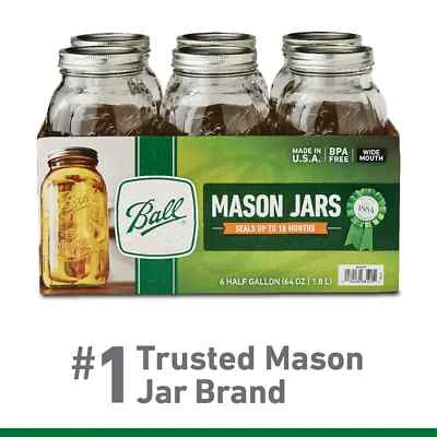 Ball Wide Mouth 64oz Half Gallon Mason Jars with Lids & Bands, 6 Count - Image 1 of 4
