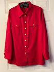 New Bob Mackie Sz 1X Women's Red Blouse Shirt Long Sleeve Gold Button Pockets