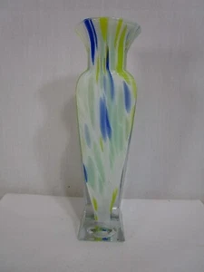 Lavorazione Arte Murano Made In Italy mundgeblasene Wirbel Vase weiß blau gelb - Bild 1 von 8