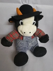 Vintage Cow Overalls Plaid Farm Plush Sound Doesn’t Work Stuffed Playzone Inc - Picture 1 of 6
