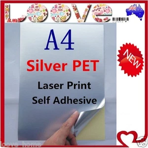 10x A4 Glossy Silver PET Self Adhesive Vinyl Sticker Paper Label Laser Print - Picture 1 of 3