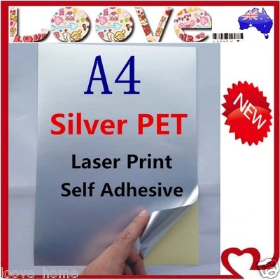 10x A4 Glossy Silver PET Self Adhesive Vinyl Sticker Paper Label Laser Print - Image 1 of 3