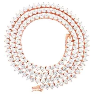 3 Prong 4MM Tennis Chain Necklace Rose Gold Plated Lab Lab Created Diamonds 18'' - Picture 1 of 2
