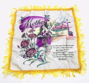 Vintage Pillow Case Cover Fringed Satin Souvenir Pillow Cover Mother - Picture 1 of 6
