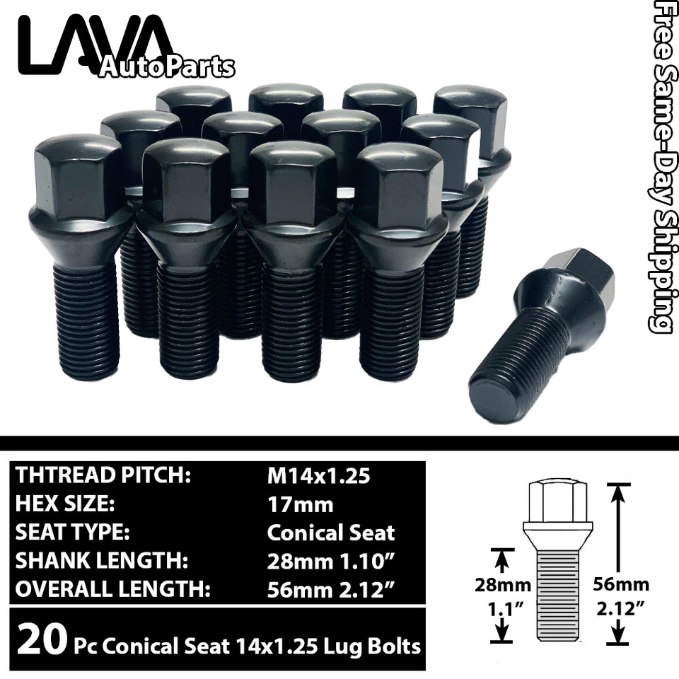 20 PIEZAS PERNO DE ASIENTO CÓNICO NEGRO 14X1,25 VÁSTAGO 28 MM AJUSTE BMW/MINI/TOYOTA SUPRA Foto 1 de 3