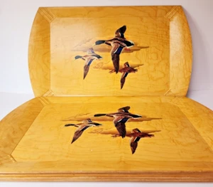 6pcs Hasko Wood Covered Lithographed Paper Lap Trays with Flying Birds *READ* - Picture 1 of 17