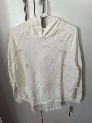 OFF WHITE Felpa con cappuccio pullover manica lunga Michael Lauren Rudy maniche grezze invecchiate panna L