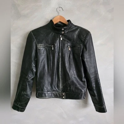 Hugo Buscati Leather Jacket Moto Distressed Buckle Hip Biker S Heavy Patina - Image 1 of 4