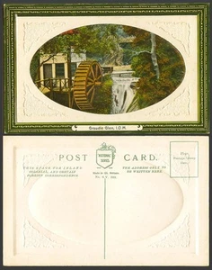 Isle of Man Old Embossed Postcard Groudle Glen IOM, Wheel Mill Bridge Waterfalls - Picture 1 of 1