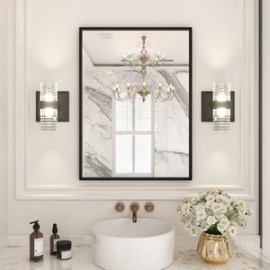 22"X30" Black Rectangle Bathroom Mirror Wall, Matte Black Aluminum Alloy Fram... - Picture 1 of 6