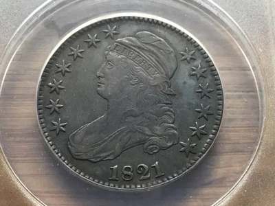 1821 Capped Bust Half Dollar 50c ANACS XF40 O-106 Better Date Dark Blue Toning - Image 1 of 4