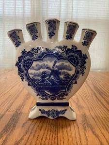 Delfter Delfieur blaue Tulpe 5 Finger Vase Holland Windmühle 7" hoch - Bild 1 von 8