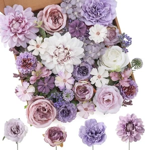 Combo de flores artificiales flores púrpuras mezcla flores de seda rosas de dalia con tallo - Imagen 1 de 8