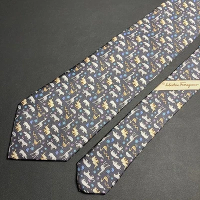 Salvatore Ferragamo Corbata por todas partes patrón Animal auténtico hecho... - Imagen 1 de 4