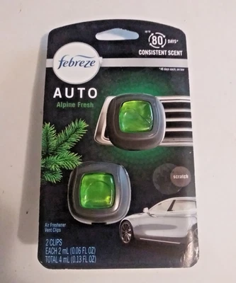 Febreze Car Vent Clip Air Freshener, Alpine Fresh Scent, .06 Fl. Oz Each, 2 Pk - Image 1 of 2