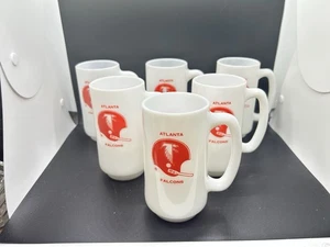 Lot Of 6 Vintage Atlanta Falcons Milk Glass Mugs 1960s NFL Red White 2-Sided - Picture 1 of 7