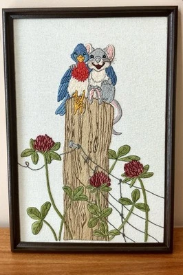 VTG Dimensions Crewel Peep & Squeak #1160 Needlework Wall Art Framed - Image 1 of 3