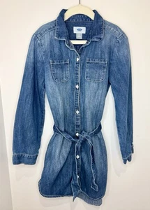 Old Navy Denim Shirt Dress Girls Small 6 - 7 Button Front Long Sleeve Belted EUC - Picture 1 of 3