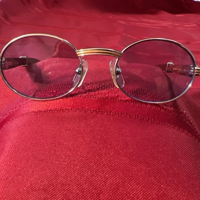 卡地亚 Giverny 木质太阳镜金色白金复古正品 49-20 140 法国 — 第 1/4 张图片