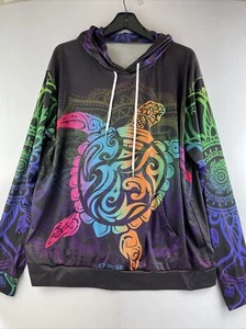 Graphic Turtle Sz XL Multicolor Hoodie Unisex Design 477535 Surfer Biker - Picture 1 of 8