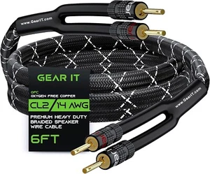 14AWG Premium Heavy Duty Braided Speaker Wire Cable (6 Feet) Dual Gold Plated Ba - Picture 1 of 7