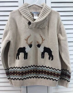 Janie and Jack size 6 wool shawl collar reindeer sweater - Picture 1 of 5
