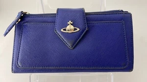 Vivienne Westwood Women's Bifold Leather Long Wallet Dark Blue 4.2x7.5x1.1 in. - Picture 1 of 24