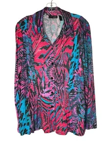 Attitudes by Renee Printed Button-Front Godet Shirt A623433 Pink Size Medium New - Bild 1 von 8