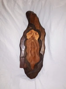 Vintage Folk Art Wood Spirit Forest Sprite Wizard Wall Decor 13" Tall - Picture 1 of 7