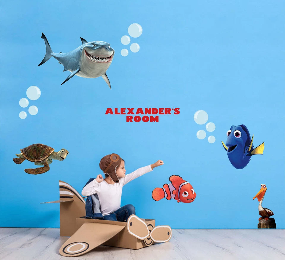 Calcomanía adhesiva de pared con nombre personalizado Finding Nemo WC213 Foto 1 de 4