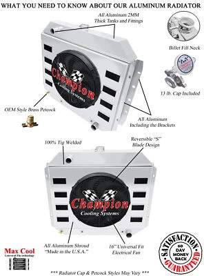 Radiador RS 4 filas, ventilador de 16", cubierta con aletas- Ford Bronco Chevy Conv 1978 1979 Foto 1 de 4