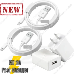 2 PACK USB Wall Fast Charger Plug Cable 3/6Ft For iPhone SE 6 7 8 X 11 12 13 14 - Picture 1 of 17