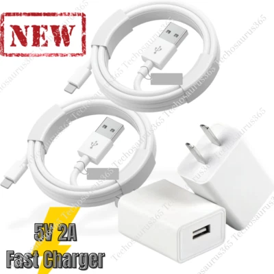 2 PACK USB Wall Fast Charger Plug Cable 3/6Ft For iPhone SE 6 7 8 X 11 12 13 14 - Image 1 of 4