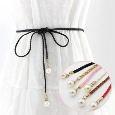 Women Knotted Waist Chain Dress Woven Waist Rope Female Decorative Pearl Belt ♧ - Image 1 of 4