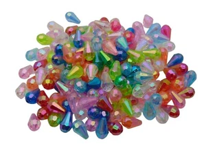 100 Pcs - Mixed Colour Acrylic AB Faceted Teardrop Beads 17mm x 12mm drop D36 - Picture 1 of 1