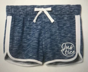 Justice Girls Indigo Heather Dolphin Shorts Elastic Waistband Logo Bow Size 7/8 - Picture 1 of 2