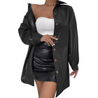 Womens Lapel Blazer Trench Coat Outwear Slim Fit Casual Pu Leather Jacket Shirt