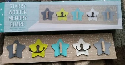 Wooden Stars Memory Board - Coat Hook & pegs Child Nursery Household Photos etc - Image 1 of 3