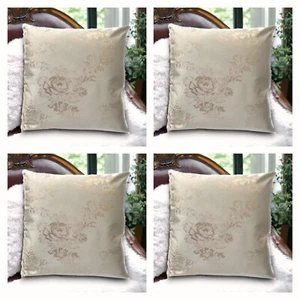 Cushion Covers Ivory Cream - Set of 4 Fresh Rose Soft Gold Textured 18x18" 45cm - Picture 1 of 8