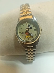 1990er Disney Mickey Mouse Uhr Day Date Bicolor Edelstahl Schraubboden - Bild 1 von 7