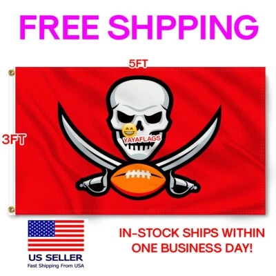 Tampa Bay Buccaneers 3X5 Foot Flag NFL Skull Logo Banner Us Seller Fast FREE Shi - Image 1 of 4