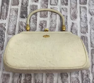 Borsa a mano piccola Bien Davis struzzo bianco vintage anni '60 MCM telaio borsa foderata - Foto 1 di 11