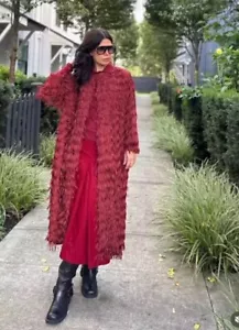 ZARA COAT WITH FRINGING ROUND NECK MAROON LONG NEW SS24 SIZES M REF. 3920/097 - Picture 1 of 8