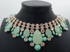 Green Clear Rhinestone Statement Necklace - Picture 1 of 3