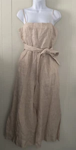 J Crew spaghetti strap jumpsuit in striped beauchamps linen Caramel Ivory Sz 6 - Picture 1 of 10