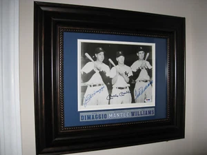 Mickey Mantle Ted Williams Joe DiMaggio AUTOGRAPHED FRAMED 8x10 PHOTO - PSA/DNA - Picture 1 of 8