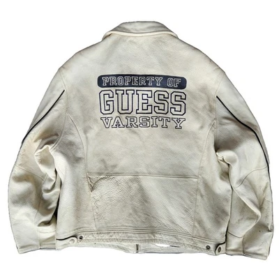 Chaqueta Universitaria Guess Años 80 De Colección Para Hombres XL Beige Cuero Y2k Punk Grunge Años 2000 Retro Foto 1 de 4